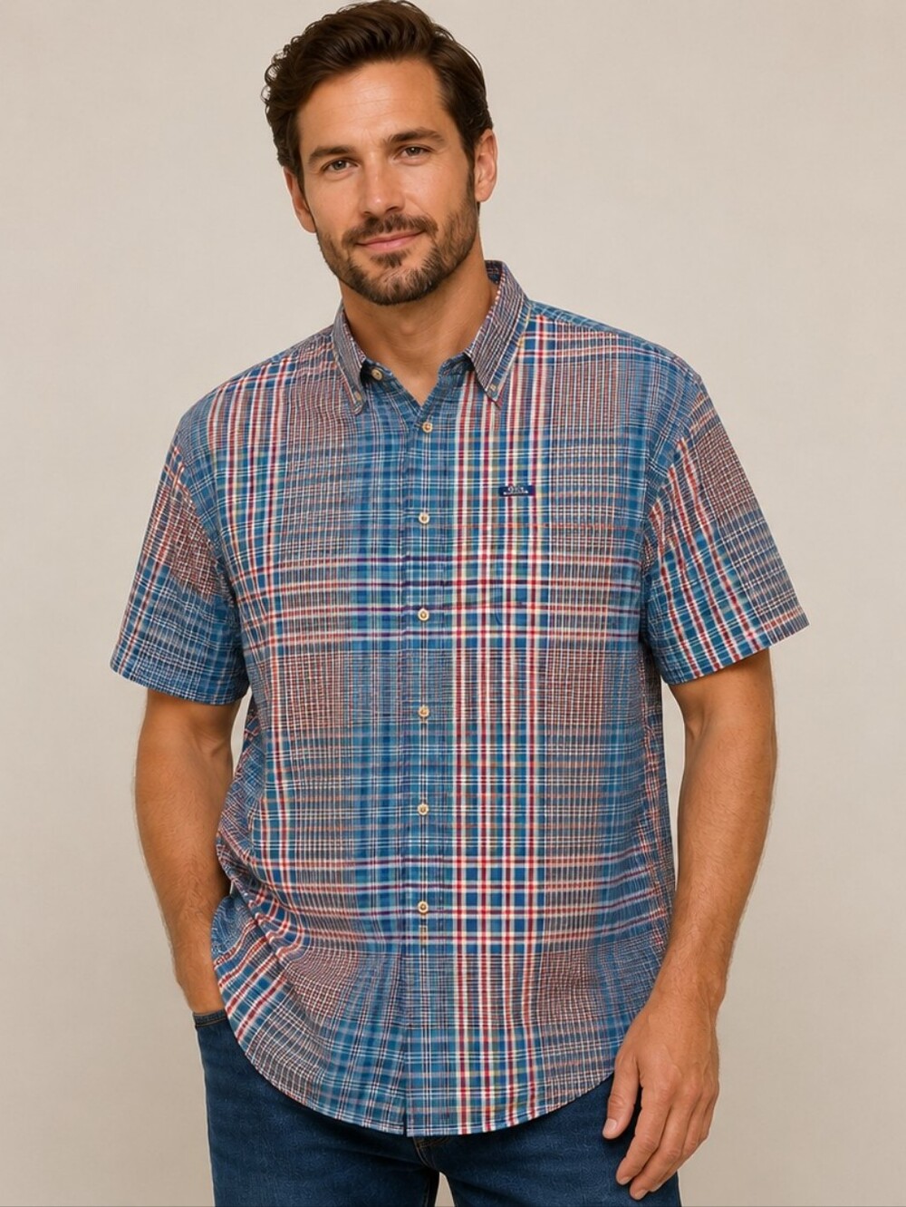 ​Chaps Ralph Lauren Vintage Plaid Short Sleeve Button Down Shirt Mens XXL Blue